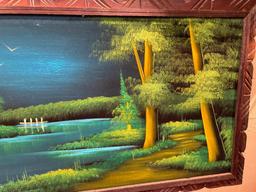 27" x 50" Framed Velvet Painting - As Pictured