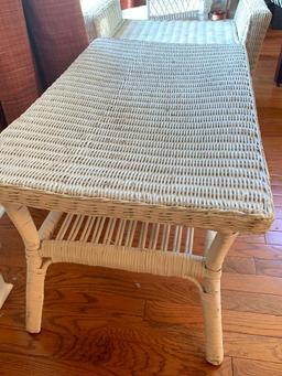 Outdoor Wicker Coffee Table. This is 18" T x 30" W x 18" D. Also in Great Shape - As Pictured