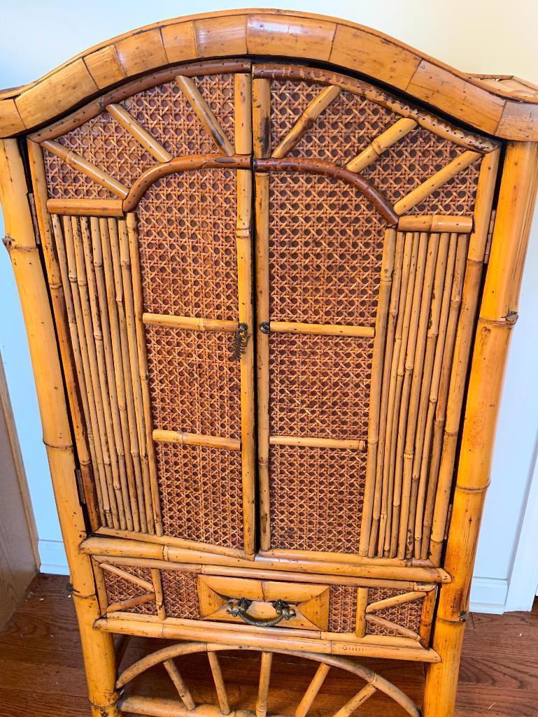 Unique Bombay Style Bamboo & Wicker Cabinet. This is 43" T x 24" W x 12" D - As Pictured