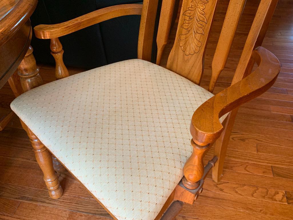 Dining Room Table & 6 Chairs (2 Captain). the Table is 29" T x 69" W x 37" D (Without Leaf)