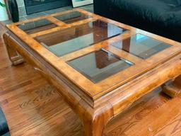 Wood Glass Top Coffee Table. This is 16" T x 49" W x 30" D - As Pictured