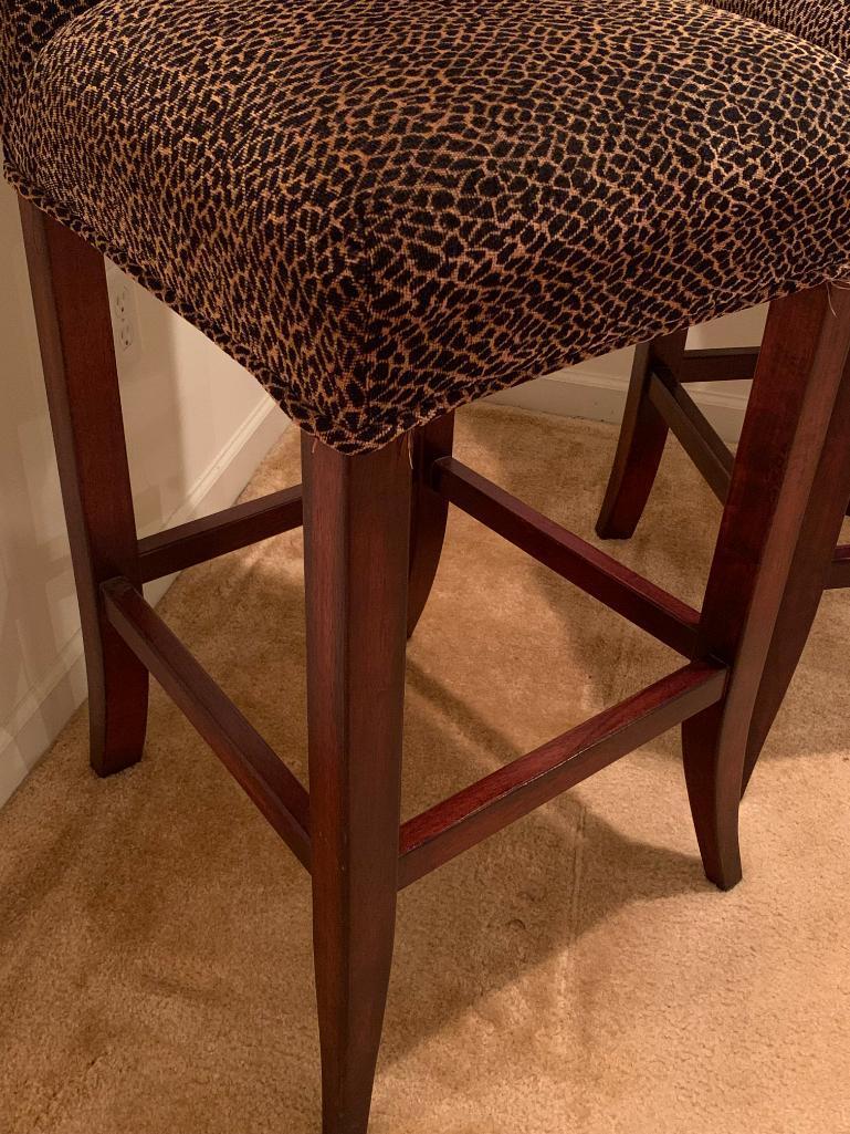 Very Nice Pair of Leopard Print Bar Stools. They 49" T x 18" W - As Pictured