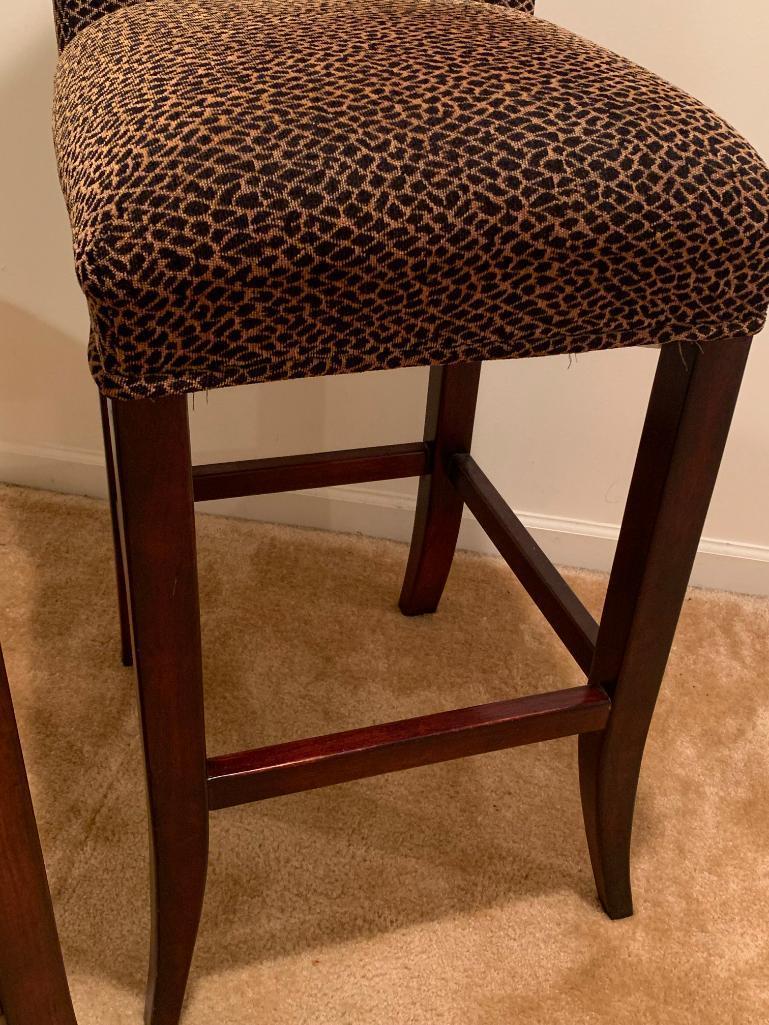 Very Nice Pair of Leopard Print Bar Stools. They 49" T x 18" W - As Pictured