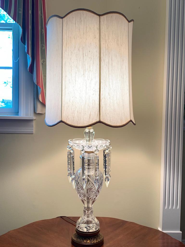 41" Glass Lamp w/Prisms & Shade - As Pictured