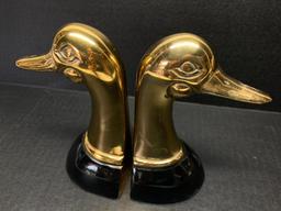 Pair of 6" Tall Brass Duck Head Bookends - As Pictured