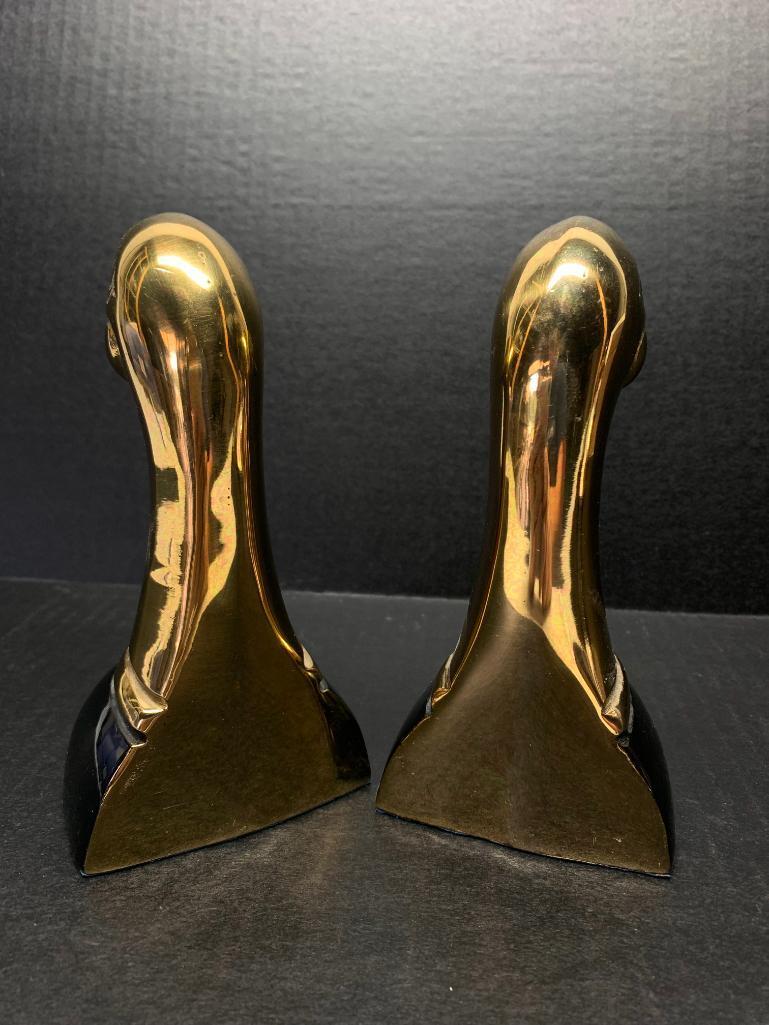 Pair of 6" Tall Brass Duck Head Bookends - As Pictured