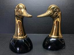 Pair of 6" Tall Brass Duck Head Bookends - As Pictured