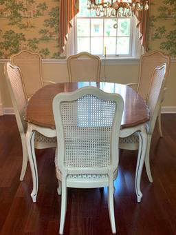 French Provincial Dining Room Table w/6 Cane Back Chairs by Thomasville. The Table is 29.5" T x 59"