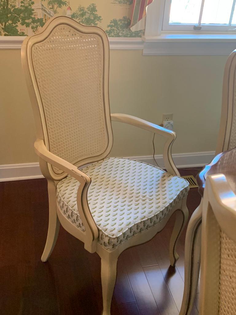 French Provincial Dining Room Table w/6 Cane Back Chairs by Thomasville. The Table is 29.5" T x 59"