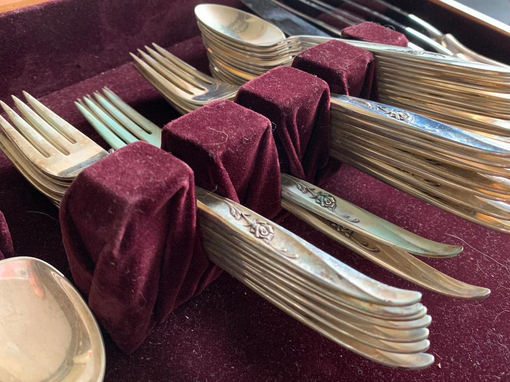 Rose Ballet by International Sterling. Sterling Set of Flatware w/Case. - As Pictured