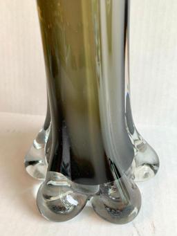 Black & White Ruffled Top Glass Vase. This is 11" Tall - As Pictured