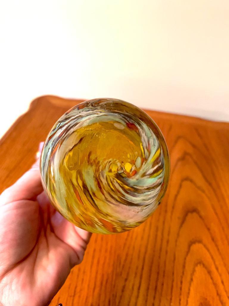 10" Hand Blown Ruffle Top Glass Vase. - As Pictured