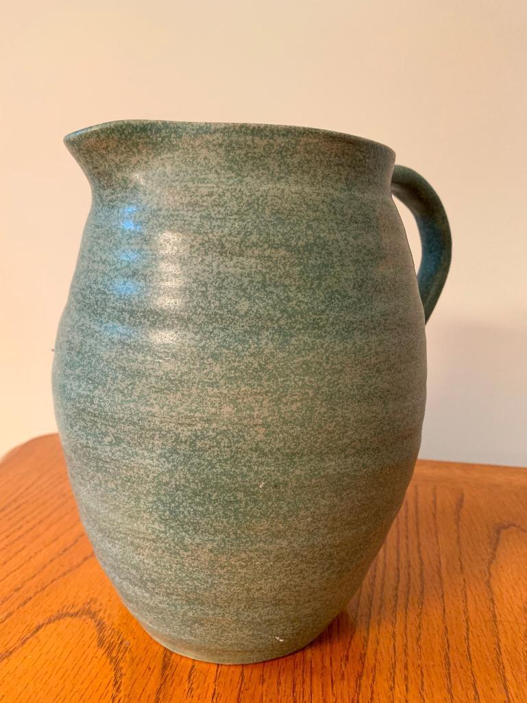 8" Studio Pottery Pitcher w/Daisy Detail. - As Pictured