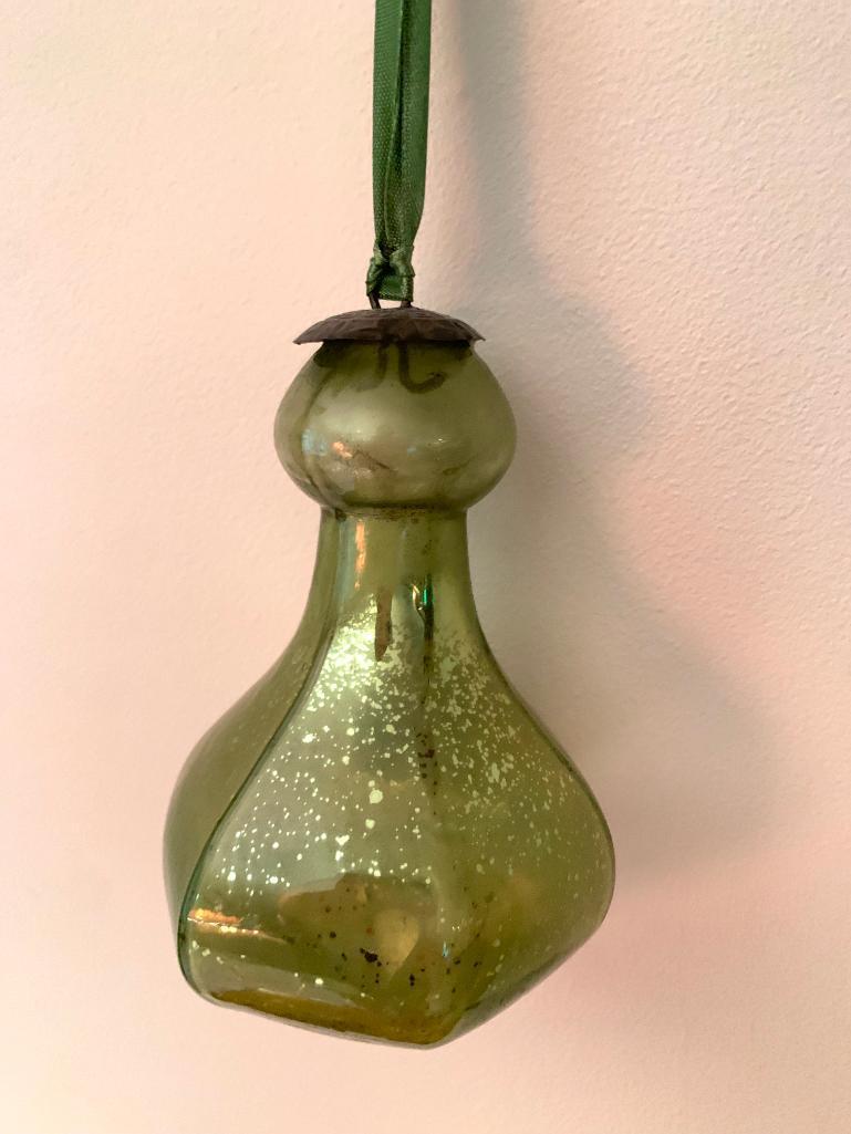 Antique Green Glass Ornament. This is 5.5" Long - As Pictured