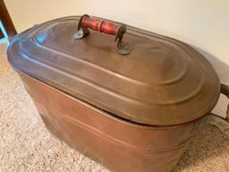 Antique Copper Boiler Wash Tub. Has Some Patina. Good Condition. This is 15" T x 28" W x 13" D