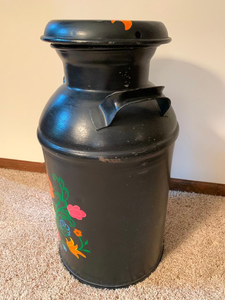 Antique Hand Painted Milk Jug w/Lid. This is 26" T x 12" W - As Pictured