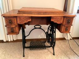 Beautiful Antique Wood Carved & Metal Sewing Stand. This is 31" T x 34" W x 19" D - As Pictured