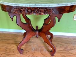 Antique Wood Carved Base w/Marble Top Table. This is 28" T x 34" W x 22" D - As Pictured