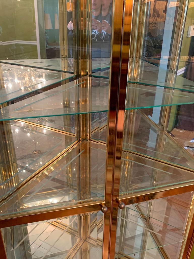 Glass & Brass Corner Display Case. This is 76" T x 34" W