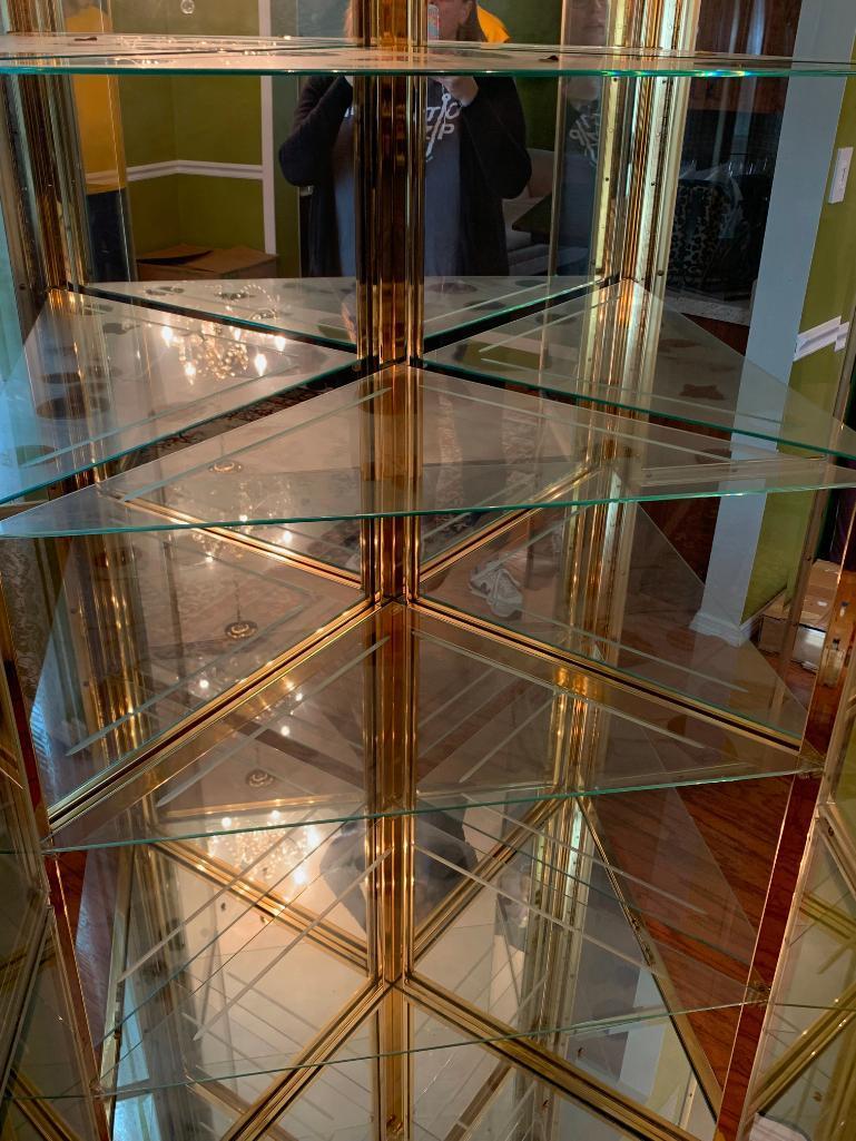 Glass & Brass Corner Display Case. This is 76" T x 34" W