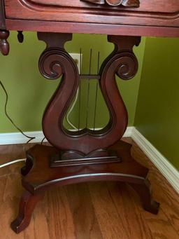 Antique Wood Carved Base w/Marble Top & Drawer Side Table. This is 28" T x 18" W x 14" D