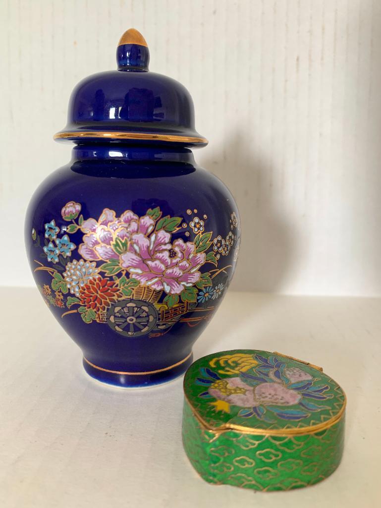 Oriental Porcelain Vase & Trinket Box. The Vase is 5" Tall - As Pictured