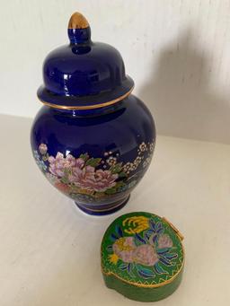 Oriental Porcelain Vase & Trinket Box. The Vase is 5" Tall - As Pictured