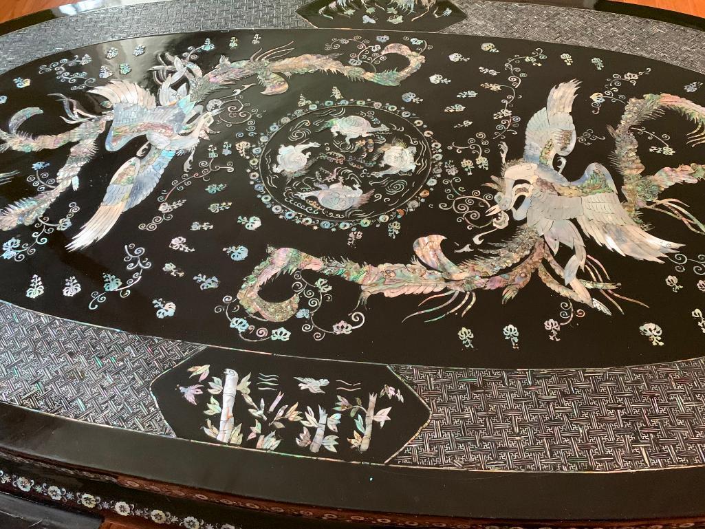 Oriental Style Coffee Table w/Intricate Detail of Mother of Pearl & Abalone Inlay. - As Pictured