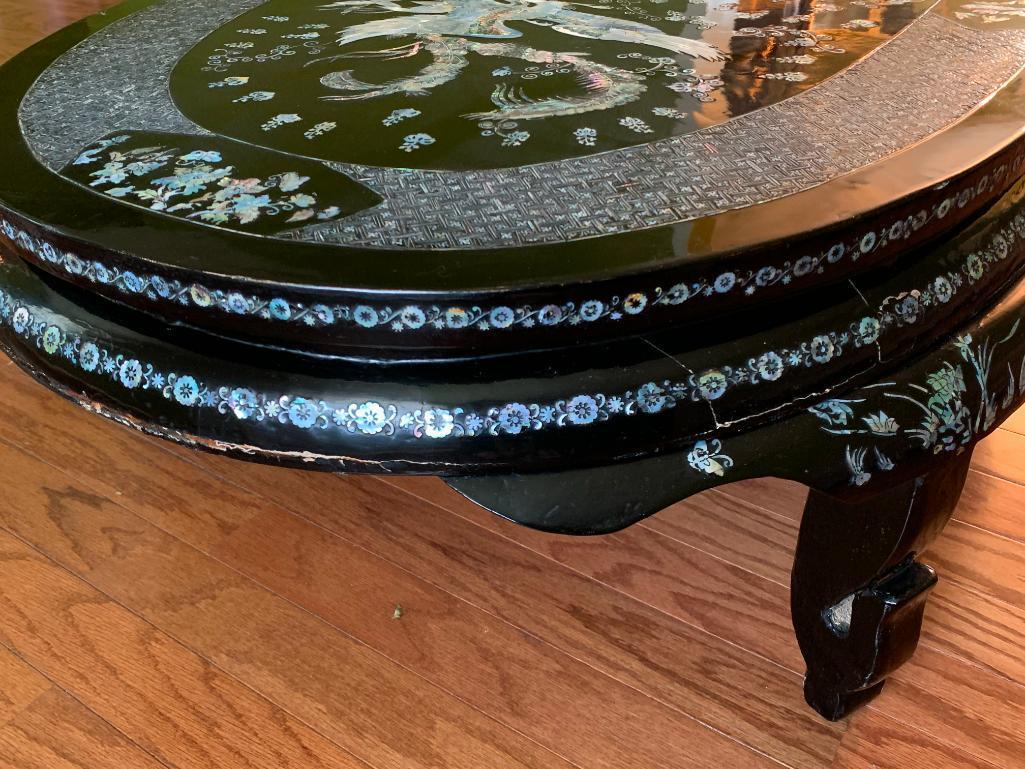 Oriental Style Coffee Table w/Intricate Detail of Mother of Pearl & Abalone Inlay. - As Pictured