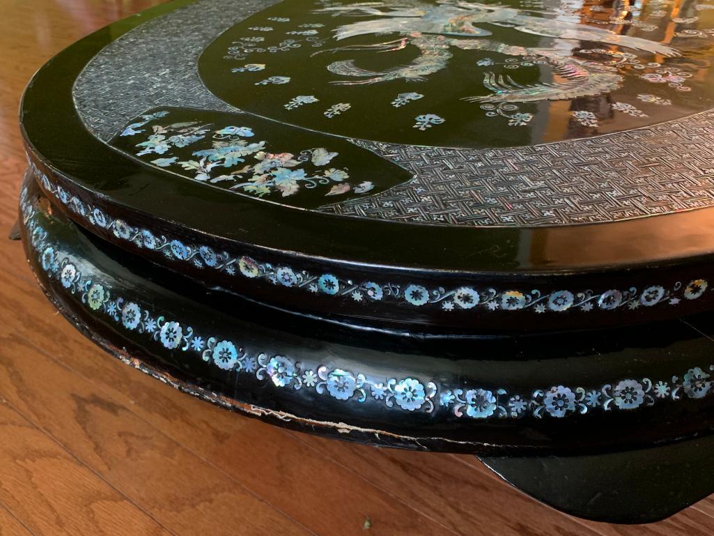 Oriental Style Coffee Table w/Intricate Detail of Mother of Pearl & Abalone Inlay. - As Pictured