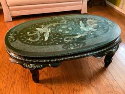 Oriental Style Coffee Table w/Intricate Detail of Mother of Pearl & Abalone Inlay. - As Pictured