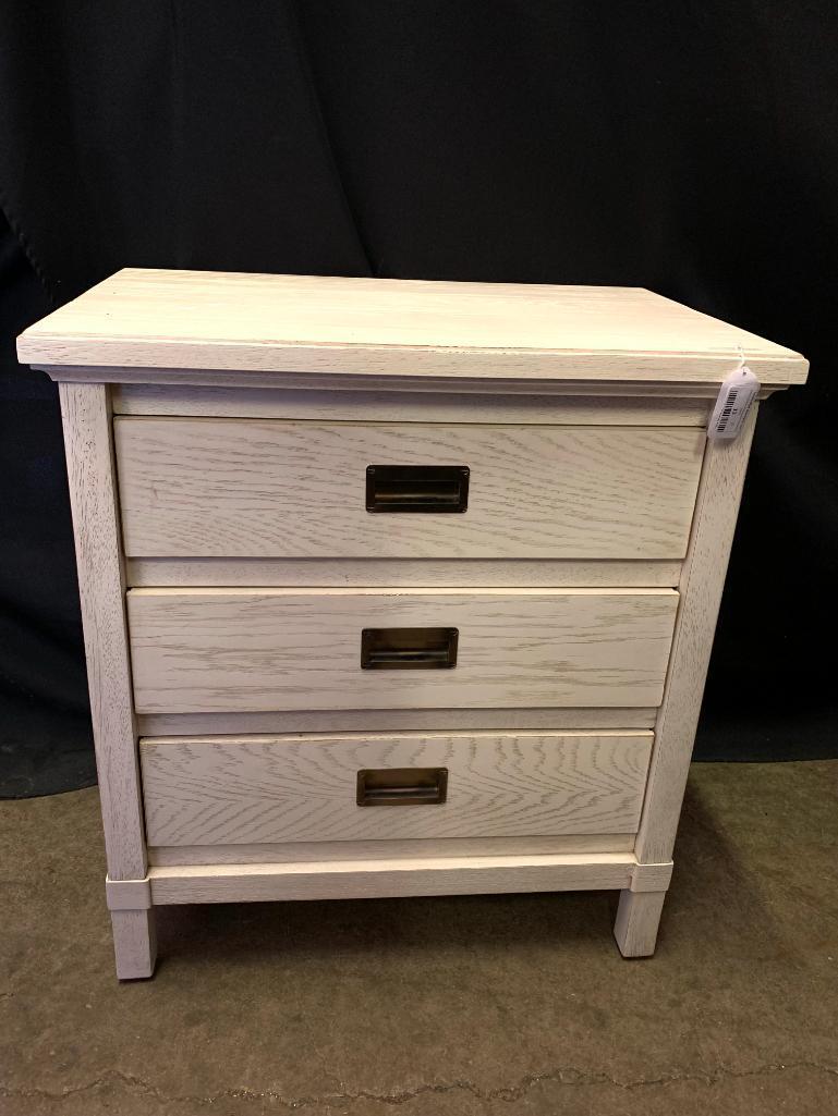 White Washed Nightstand w/3 Drawers by Stanley. This is 30" T x 28" W x 18" D
