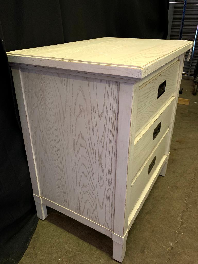 White Washed Nightstand w/3 Drawers by Stanley. This is 30" T x 28" W x 18" D