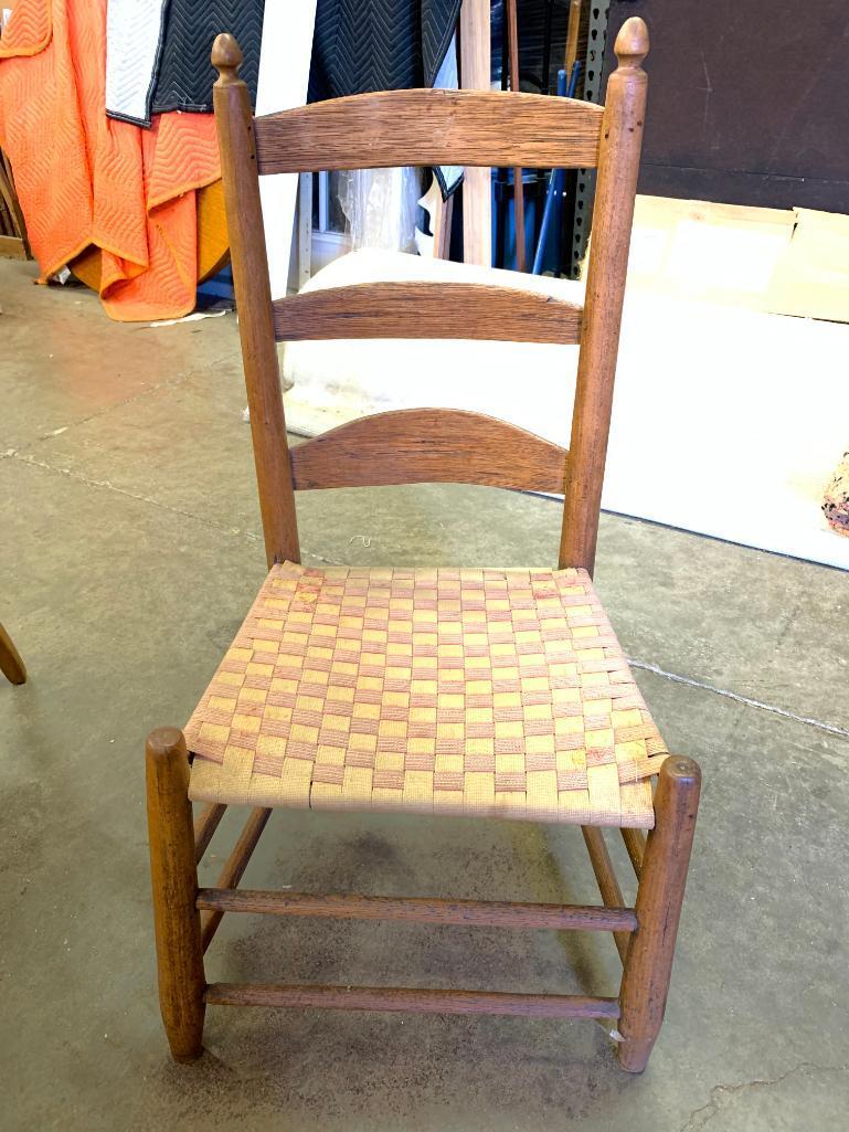 Wood Chair w/Woven Cloth Bottom. This is 35" T x 17" W x 14" D - As Pictured