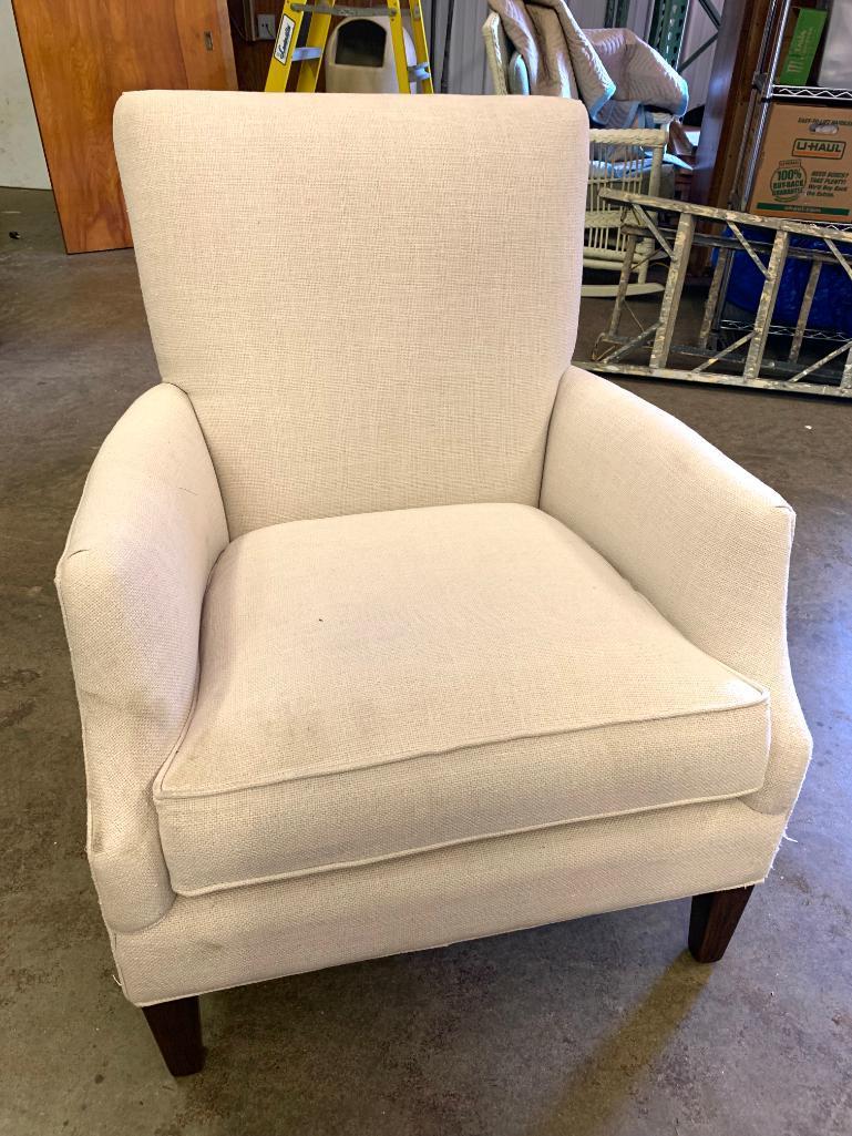 Woven Fabric Chair by Arhaus. This is 38" T x 31" W. - As Pictured