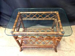 Rattan & Glass Side Table. This is 22" T x 30" L x 20" W - As Pictured