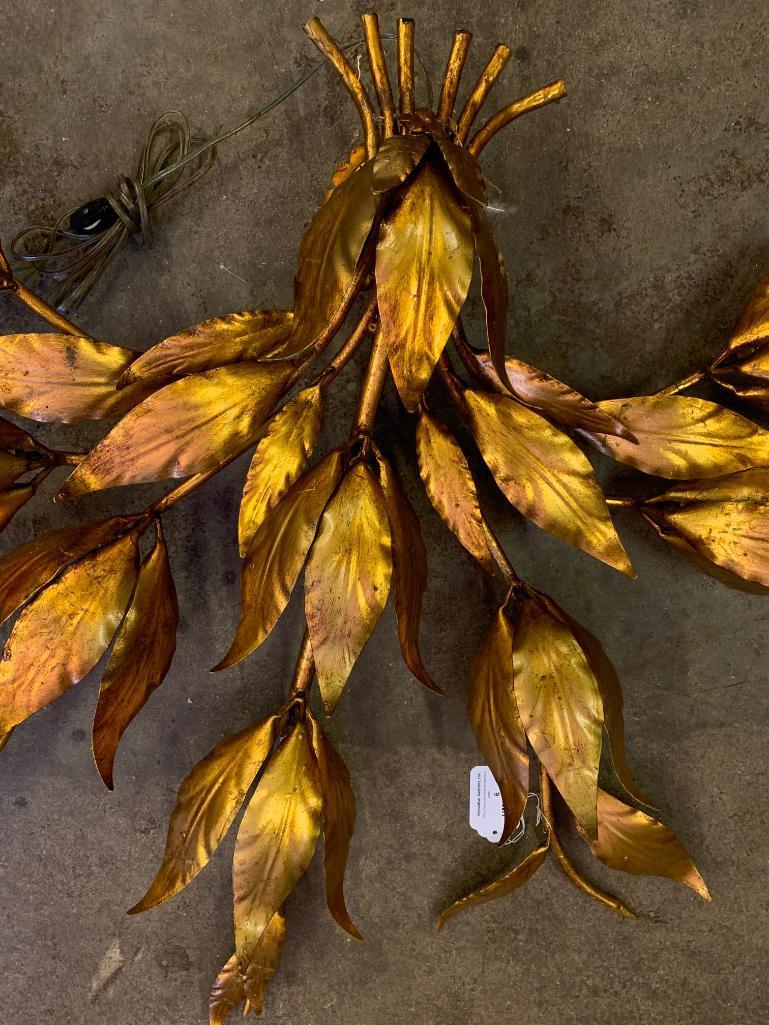 Gold Tone Metal Leaf Wall Mount Accent Lamp. This is 31" T x 56" W - As Pictured