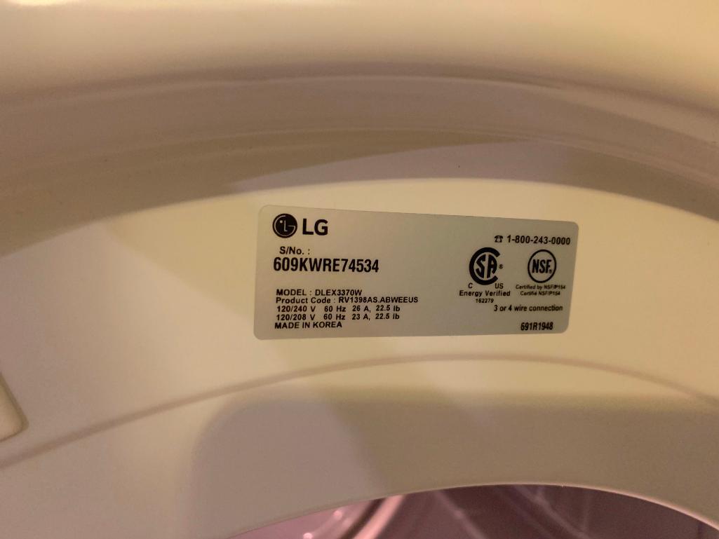 LG True Steam Front Load Dryer Model #DLEX3370W. Working in the Home. Like New