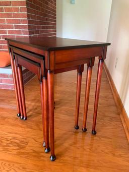 Set of 3 Bombay Co Wood Nesting Tables. The Tallest is 26" T x 23" W x 16" D