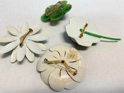 Set of 4 Floral Brooches. The Largest is 3"