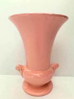 9" Tall Pink Dual Handle Pottery Vase