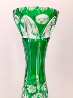 10" Tall Green & Clear Glass Vase