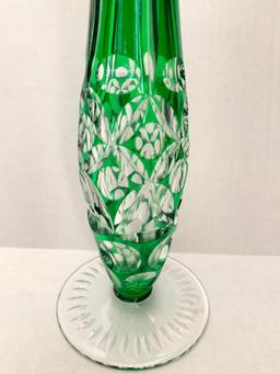 10" Tall Green & Clear Glass Vase