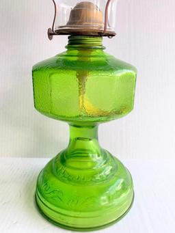 Vintage Green Glass Accent Oil Lamp. Base is 11" Tall