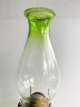 Vintage Green Glass Accent Oil Lamp. Base is 11" Tall