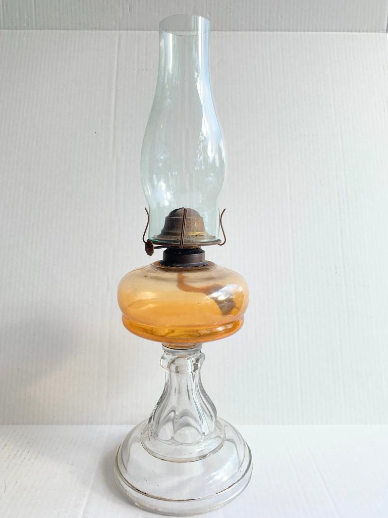 Vintage Glass Oil Lamp. Base is 12" Tall