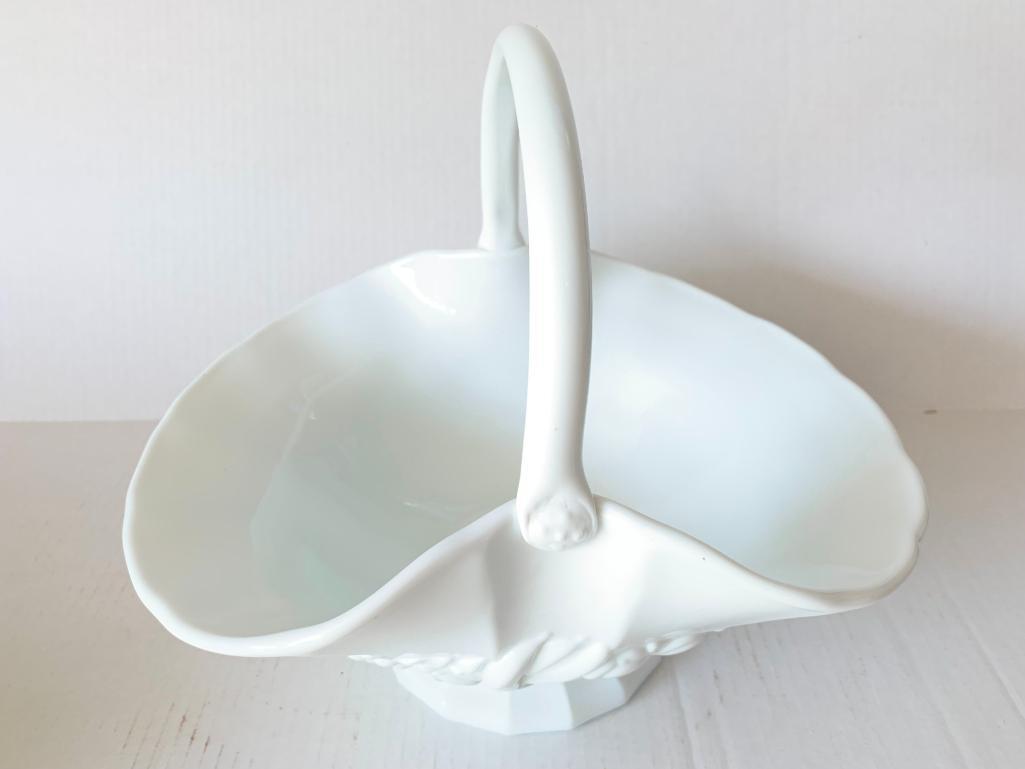 Decorative Milk Glass Basket. This is 10" Tall