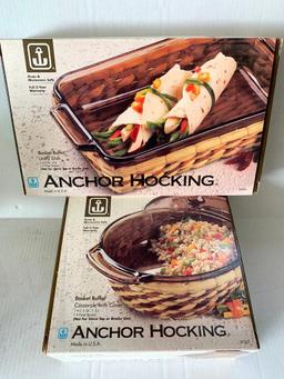 Anchor Hocking Set Incl. Basket Buffet Collection 1.5 QT Casserole w/Cover & Basket & 2 QT Utility