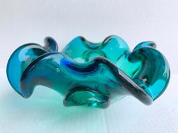 Blown Glass Ashtray w/Ground Bottom. Has Minor Chipping on Ground Area. This is 8" in Diameter