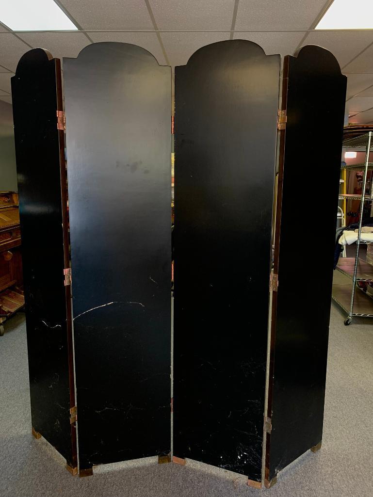 Large Wood Screen Room Divider w/Library Motif. This has Scuffs & Scratches from Use.